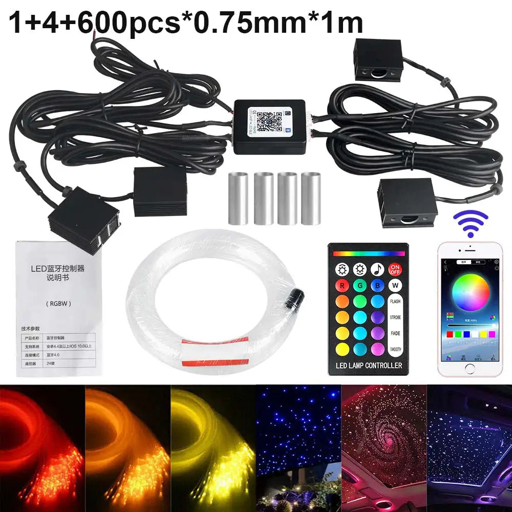 RGBW 1/2/4/6/8 split machine 2400x household car roof starry sky light kit roof fiber optic ceiling