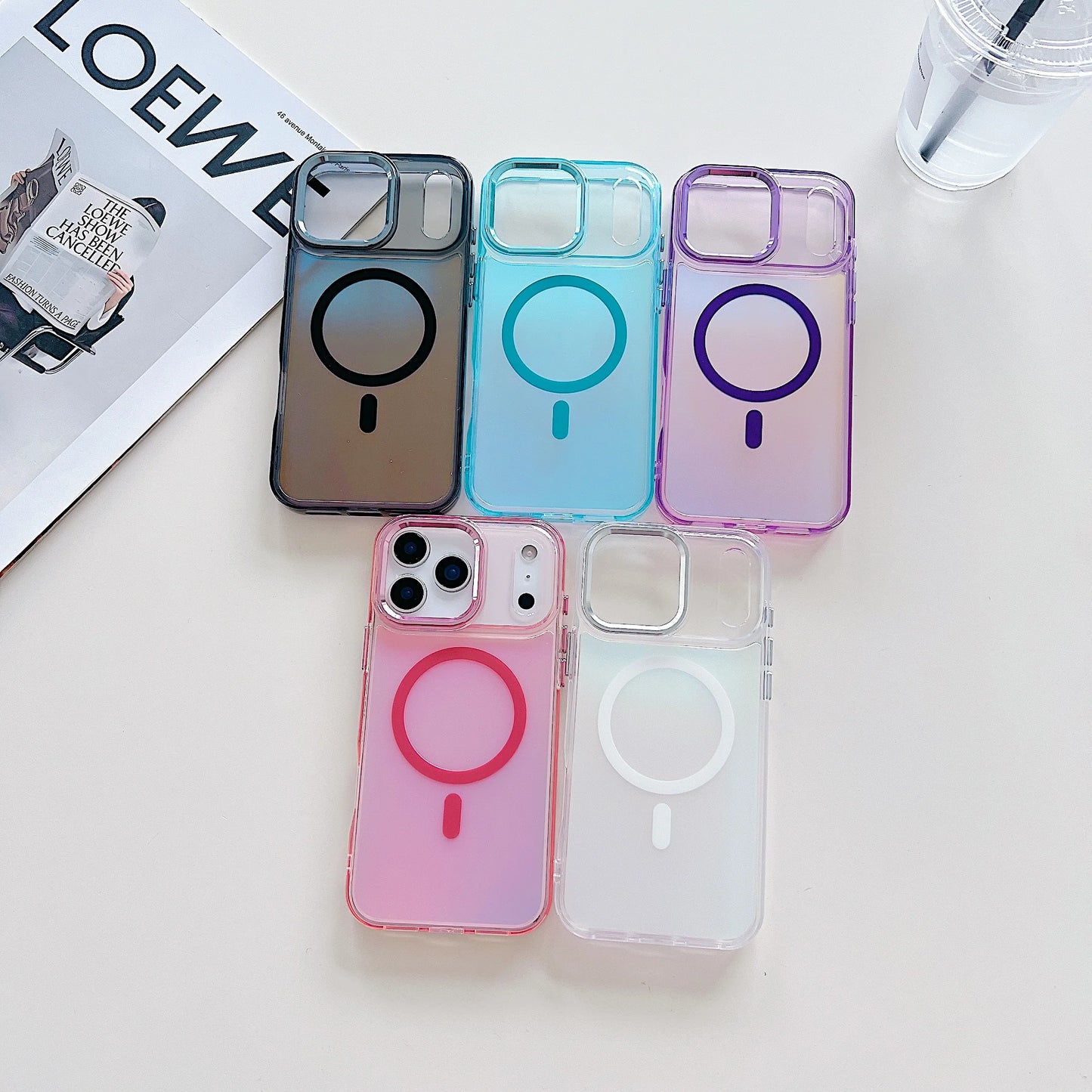 Fashion Laser Gradient Translucent Shockproof Magnetic Case for IPhone 17 Air 16 15 14 Plus 13 12 17 Pro Max 16e Magsafe Cover