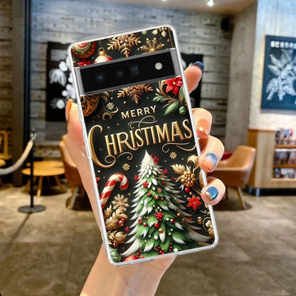 Phone Case Cover for Google Pixel 9 8 7 6 5 4 4XL 7A 6A 5A 4A 3A Pro XL 5G Transparent Soft TPU Shell Merry Christmas Pattern
