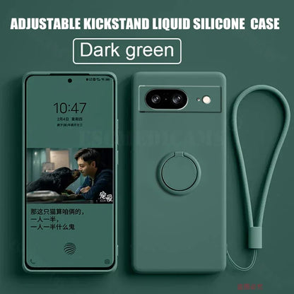 Case for Google Pixel 8 9 Finger Ring Stand Holder Slicone Cover for Pixel 9 Pro XL Solid Color Lens Protection Soft Phone Case