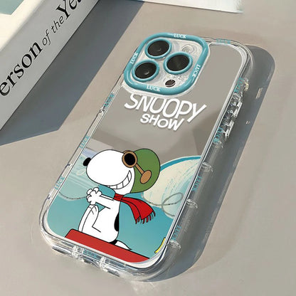 Pilot Snoopy Show Mirror Phone Case For iPhone 14 13 12 11 15 16 Pro Max Lovely Hard Shockproof Kawaii Cover