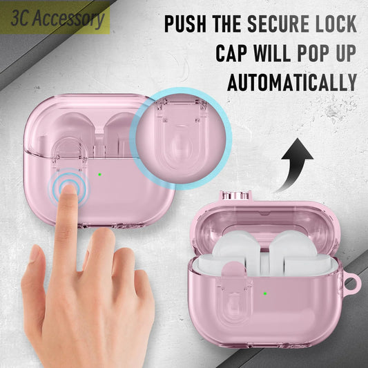 2025 Cover for Buds Pro 3 Funda Buzz3 Pro Galaxy Samsung 3D Transparent Shell Simple Secure Lock Case for Galaxy Buds 3 Pro Capa