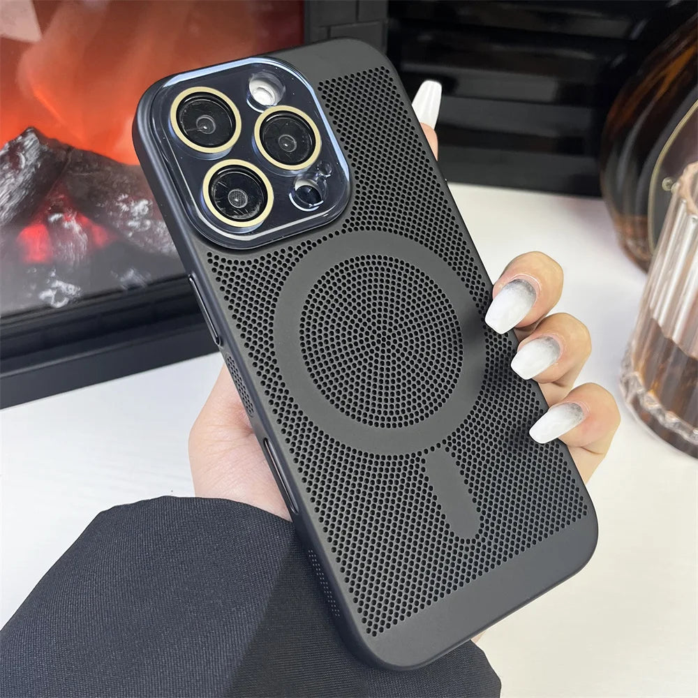 Heat Dissipation Plating PC Magnetic Phone Case For iPhone 16 15 14 13 12 11 Pro Max Luxury For Magsafe Wireless Charging Cover