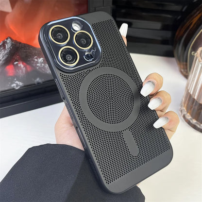 Heat Dissipation Plating PC Magnetic Phone Case For iPhone 16 15 14 13 12 11 Pro Max Luxury For Magsafe Wireless Charging Cover