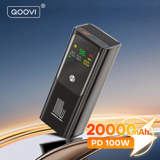 QOOVI PD 100W Power Bank 20000mAh External Battery Capacity Fast Charging Portable Charger Powerbank For Laptop iPhone Samsung