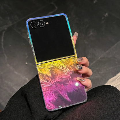 New original for Samsung Galaxy Z Flip7 foldable screen luxury feather gradient back cover anti-drop magnetic mobile phone case.