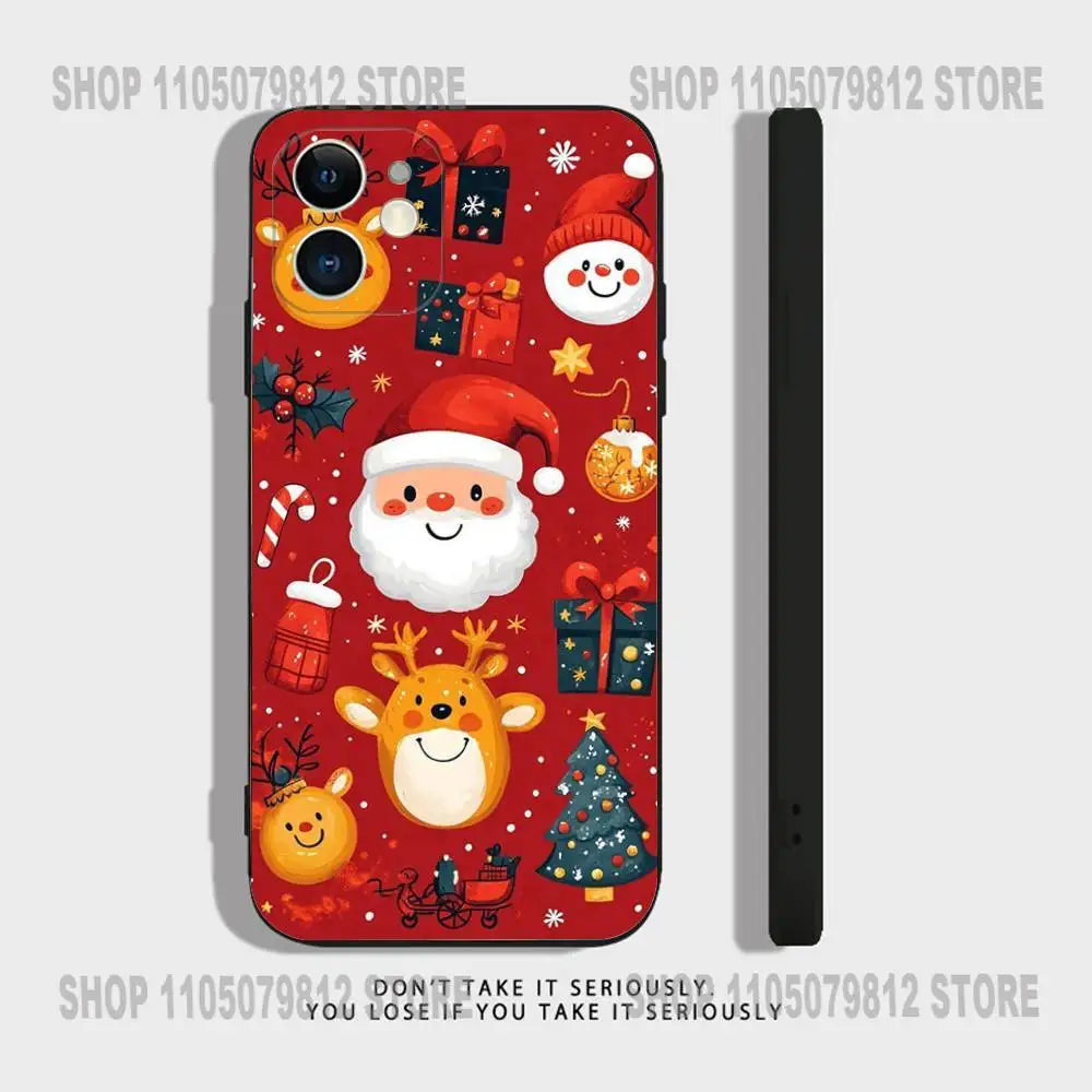New Year Gift Cartoon Christmas Silicone Phone Case For iPhone 17 16,15,14,13,12,11,Pro,XS,Max,XR,Plus,Mini Silicone Shockproof