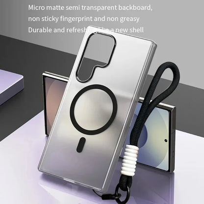 For Magsafe Matte Candy Wrist Strap Phone Cases For Samsung Galaxy S24 S25 Ultra Plus S24 FE Lanyard Magnetic Shockproof Cover