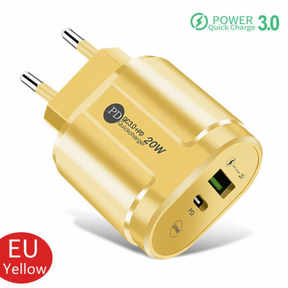 2 Ports USB Charger Quick Charge 3.0 PD 20W Type C Phone Charger Fast Charging Adapter For iPhone 13 12Pro Huawei Xiaomi Samsung