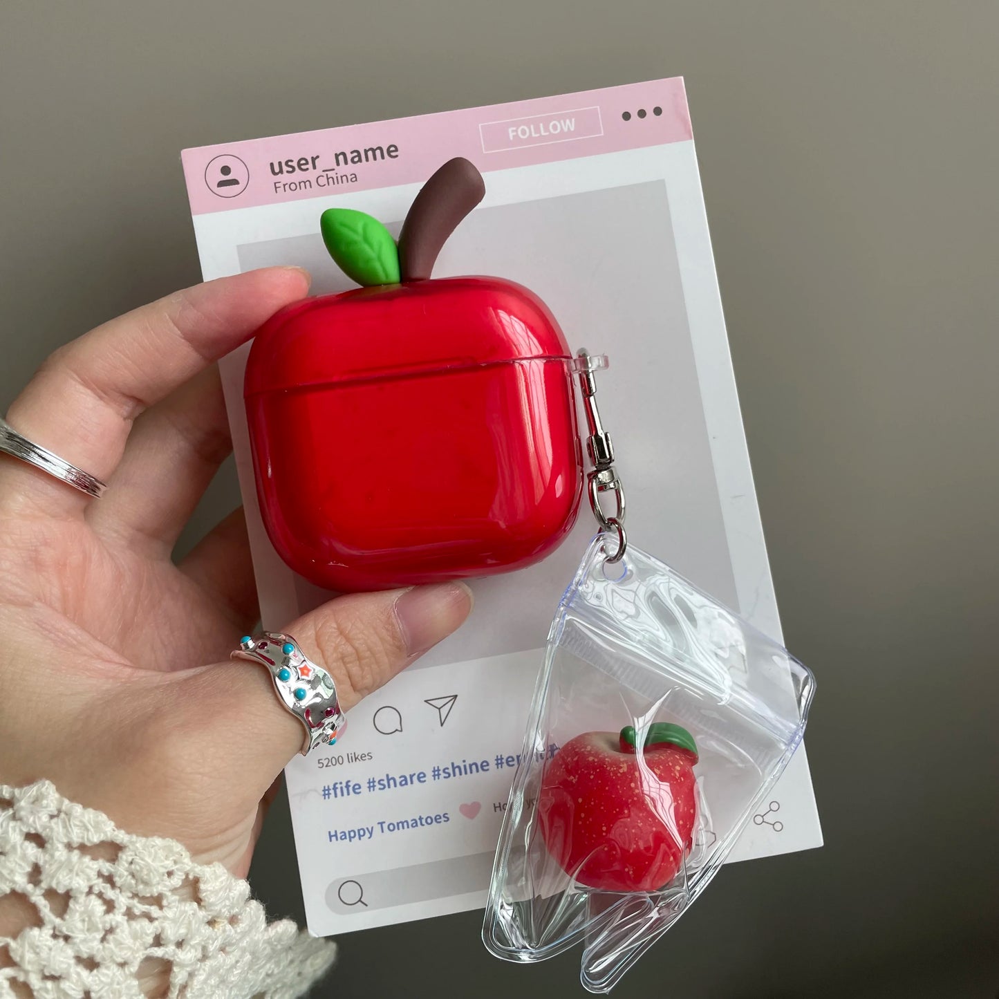 Translucent Red Green Apple Earphone Case for AirPods 1 or 2 3 4 Pro 2 3 Air Pods AirPod Pro2 Pro3 Soft Imd Cute Cover Pendant