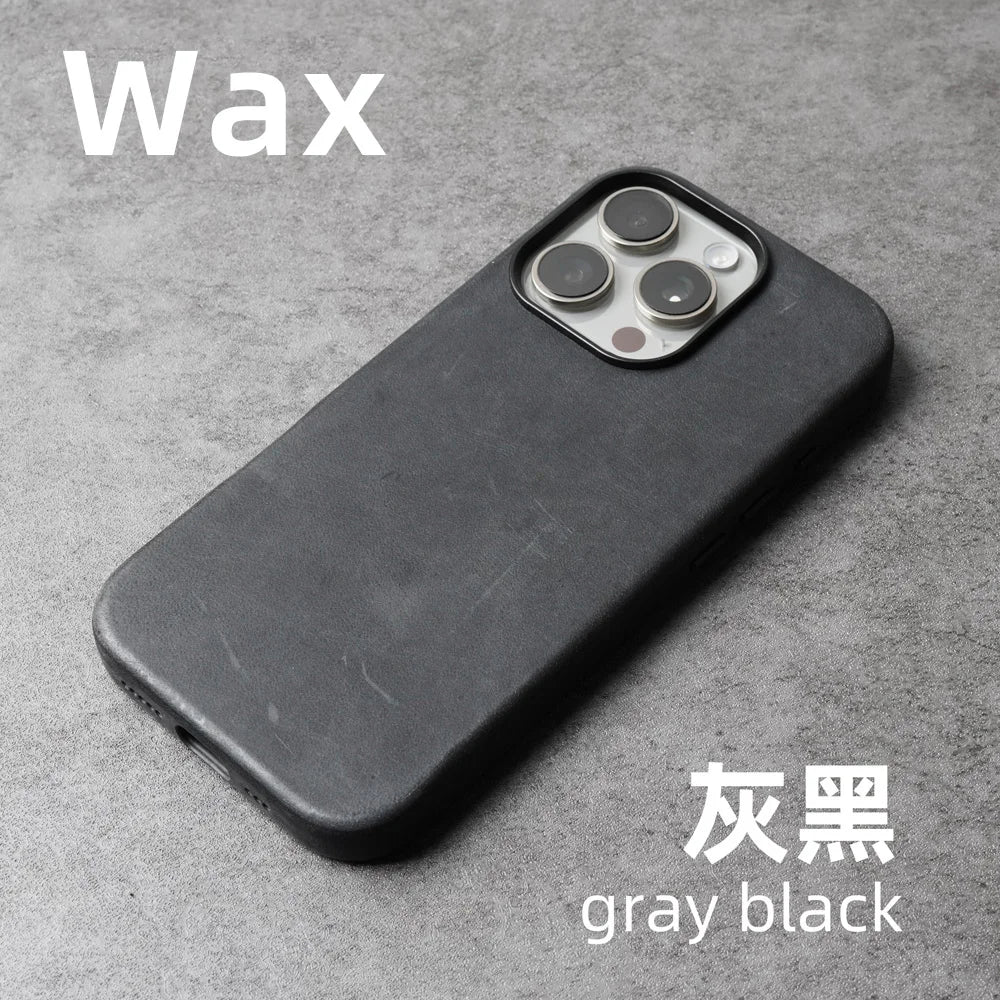 YMW Scratc Crazy Horse Genuine Leather Case for iPhone 16 15 Pro Max Plus 14 13 mini Magnetic PULL-UP Cowhide Phone Cover