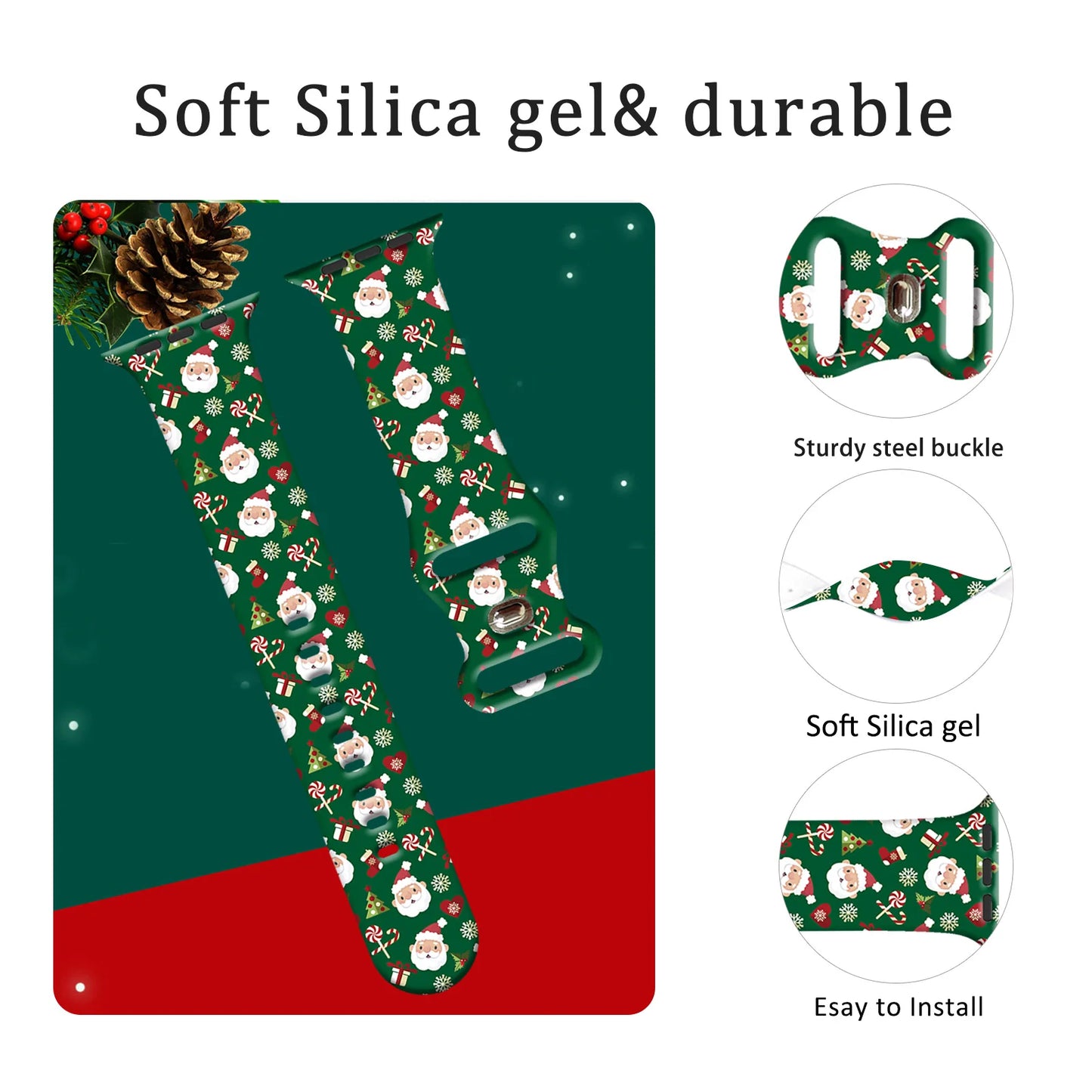 Colorful Christmas Series Strap for Apple Watch 11 10 9 8 7 SE Silicone Band Replacable Bracelet for iWatch 46mm 44mm 42mm 41mm