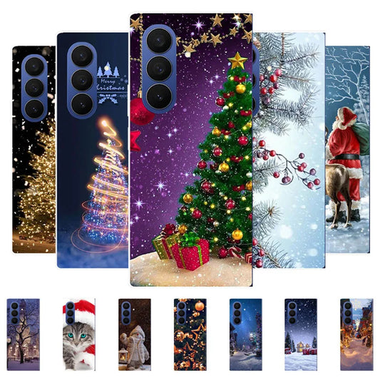 Christmas Painted Phone Case For Samsung Galaxy Z Fold 7 6 5 4 3 2 Fold7 Fold6 Fold5 Fold4 Transparent Hard PC Protect Cover