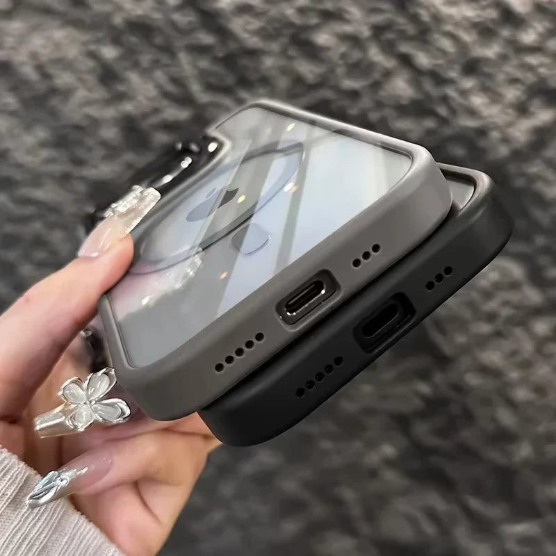 Luxury Magnetic Shockproof Phone Case For iPhone 16 Pro Max 15 14 13 12 11 17 Air For Magsafe Stand Glass Lens Protector Cover