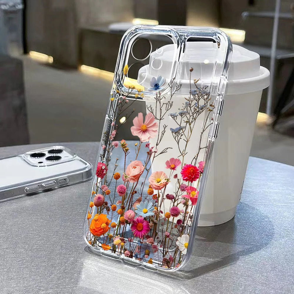 Abstract Plants Flower Phone Case For iPhone 16 Pro Case iPhone 13 15 14 11 12 17 Pro Max 7 8 Plus XR 16e XS SE Clear Soft Cover