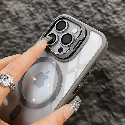 Luxury Magnetic Shockproof Phone Case For iPhone 16 17 15 14 13 12 11 Pro Max Funda For Magsafe Stand Glass Lens Protector Cover