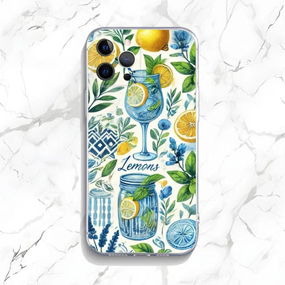 Ocean Wine Glass Lemon Phone Case for iPhone 16 15 14 13 12 11 Pro Max Mini X XS XR 7 8 Plus SE4 Shockproof Soft Cover Fundas