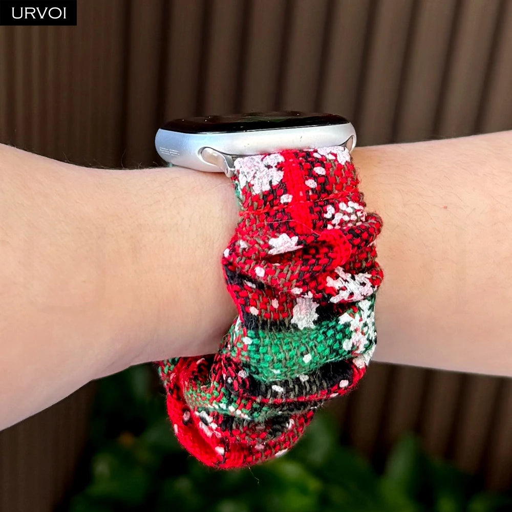 URVOI Band for Apple Watch Series 11 10 9 8 7 SE 3 Nylon loop Elastic Hairband Strap for iWatch Xmas gift red Christmas bowknot