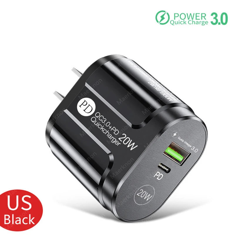 2 Ports USB Charger Quick Charge 3.0 PD 20W Type C Phone Charger Fast Charging Adapter For iPhone 13 12Pro Huawei Xiaomi Samsung