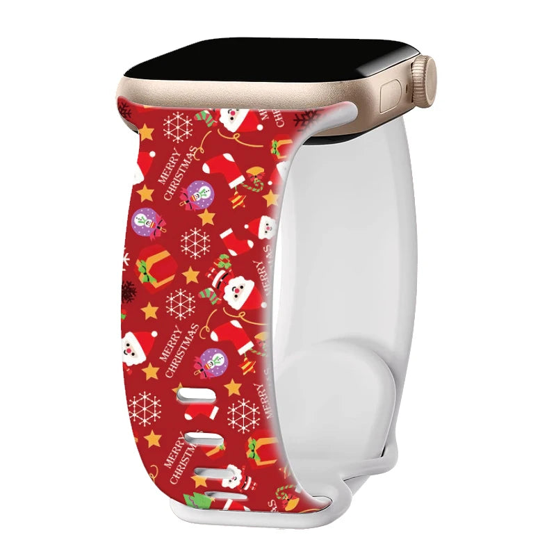 Silicone Christmas Band for Apple Watch Strap 46mm 41mm 42mm 44mm 45mm 49mm Sport Bracelet for iWatch 11 10 9 8 7 6 5 SE Ultra 3
