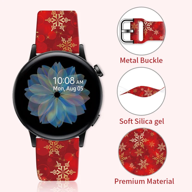 20MM Snowflake series printed watch strap for Samsung Galaxy Watch 7/6/5 40mm 44mm Band Replaceable Bracelet for Xiaomi Huawei