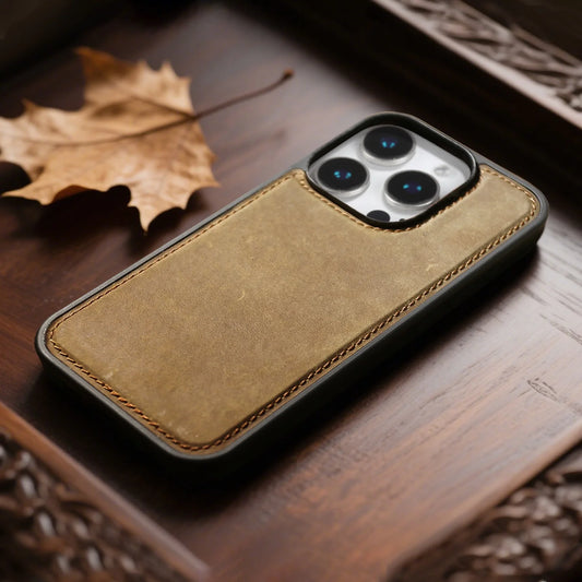Retro Crazy Horse Pattern Genuine Leather Case For iPhone 16 Pro Max 15 14 13 12 11 Luxury Cowhide Back Cover Protective Shell