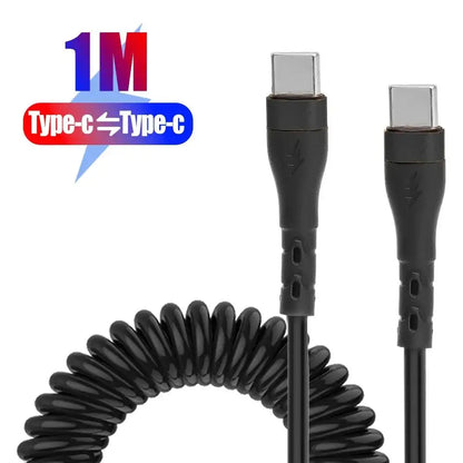 PD 120W Type C To Type C Cable 5A Fast Charge USB C Spring Car Charger Cable For iPhone 15 Series Xiaomi 12 Samsung S23 Macbook