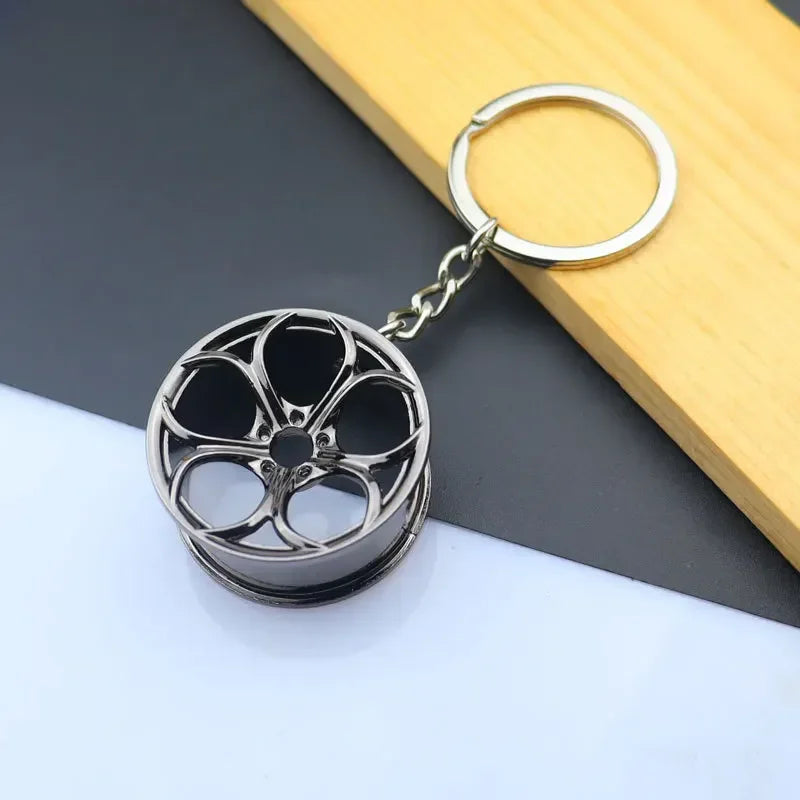Creative Mini Auto Parts Car Wheel Keychain Auto Enthusiast Metal Keyring Accessories Key Ring Chain for Men Woman Lover Gift