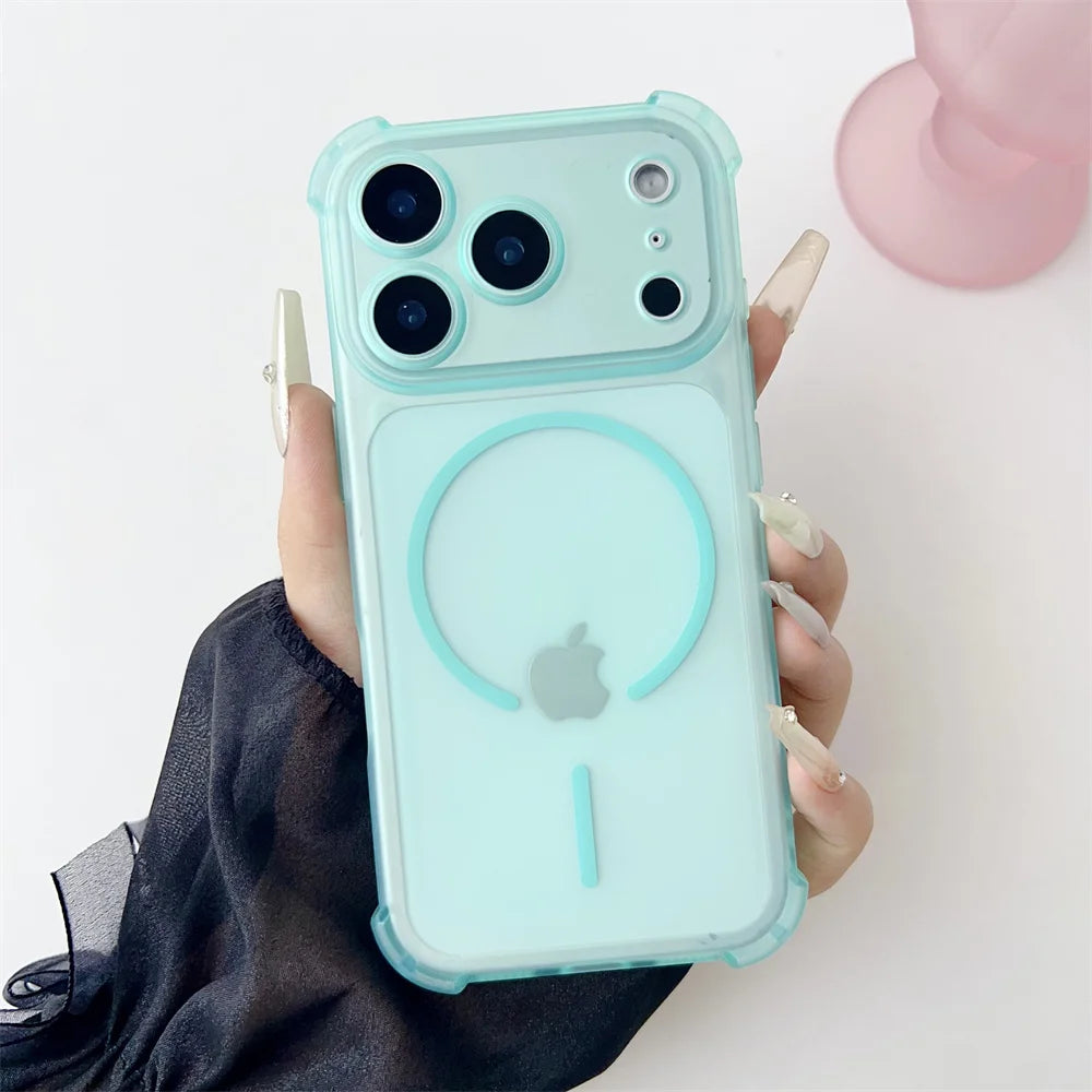 For Magsafe Clear Matte Shockproof Armor Phone Case For iPhone 17 16 15 14 13 12 Pro Max Air Plus Lens Protective Soft TPU Cover