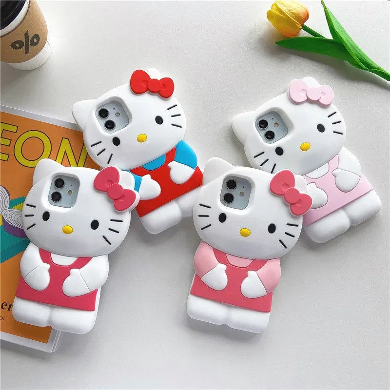 Hello Kitty 3D Bow Kawaii Phone Case for iPhone 16 15 14 13 12 11 Pro Max XR XS MAX 7 8 Plus MINI Cartoon Y2K Silicone Cover