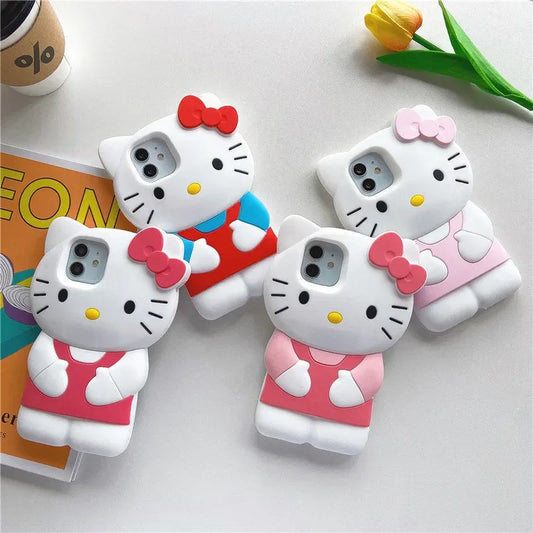 Hello Kitty 3D Bow Kawaii Phone Case for iPhone 16 15 14 13 12 11 Pro Max XR XS MAX 7 8 Plus MINI Cartoon Y2K Silicone Cover
