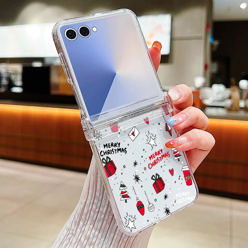 Christmas Tree Bear Clear Phone Case For Samsung Galaxy Z Flip 7 FE 6 5 4 3 5G Folding Hard PC Cover For Samsung Z Flip7 Flip6