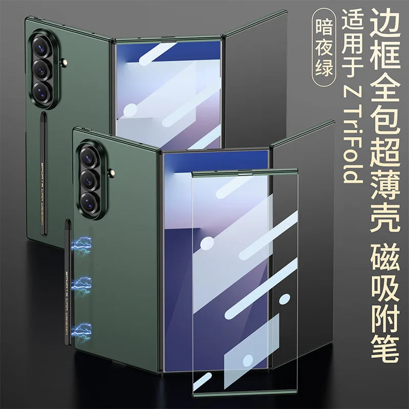 For Samsung Z Tri-Fold Phone Case Magnetic Adsorption Pen HD Shell Film Integrated Full Coverage Frame Z Tri-Fold Hard Covers