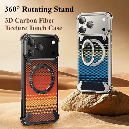 Oatsbasf Phone Case for iPhone 17 Pro/Pro Max/17 Air with Kickstand 360°Rotatable Magnetic Shockproof Carbon Fiber Texture Cover