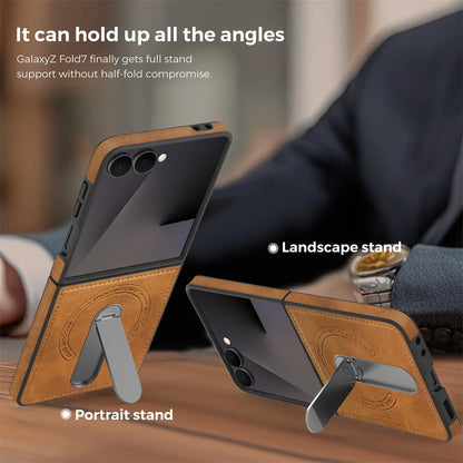 Luxury Invisible Fold Stand Magnetic Leather Phone Case For Samsung Z Flip 7 FE 6 5 4 3 5G For Magsafe Wireless Charging Cover