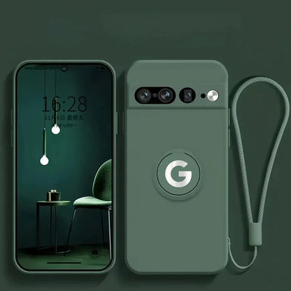 Original Liquid Silicone Rotable Ring Holder Case For Google Pixel 10 9 Pro XL 8 7 6 A Pro Wrist Strap Skin Feel Protector Cover