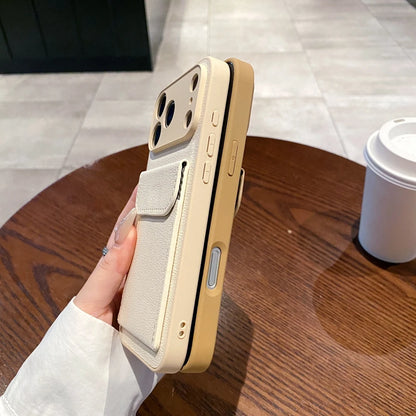 Card Slot Wallet PU Leather Bracket Case For iPhone 17 ProMax 17air 14 15 16 Plus 17 11 12 13 Pro Max Business Photo Clip Cover
