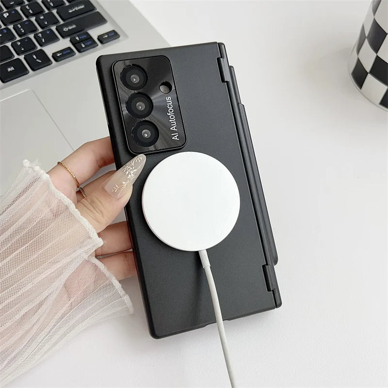 With Protector Glass For Samsung Galaxy Z Fold 7 6 5 4 3 TriFold Case Magnetic wireless charging Cover Shockproof Armor Film Pen