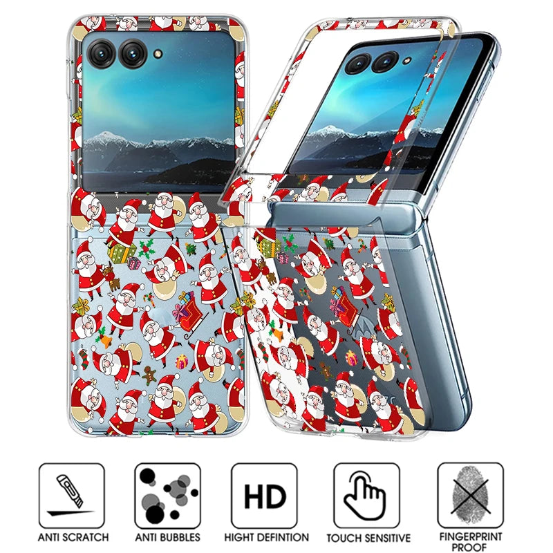 Christmas Phone Case For Motorola Razr 50 40 Ultra Razr 60 Ultra 50 40 Clear Hard PC Folding Shockproof Snowman Patterned Cover