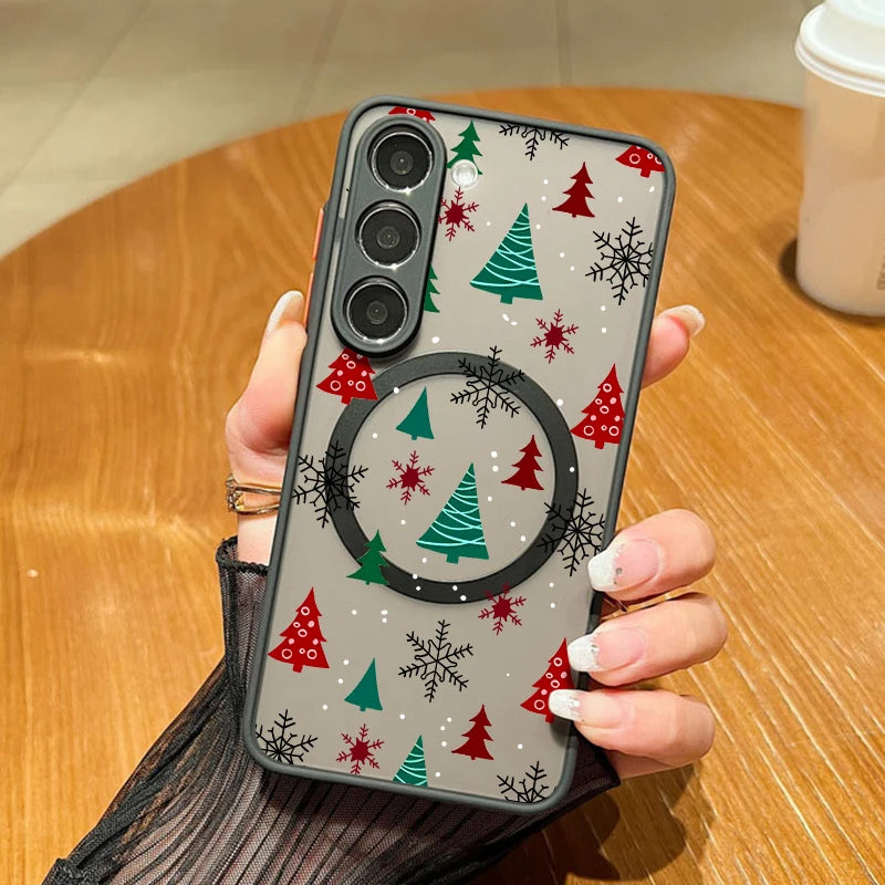 Magnetic For Magsafe Cartoon Christmas Case For Samsung Galaxy S25 S24 Ultra S25 Edge S23 S22 Plus S21 FE A54 A55 A56 5G Funda
