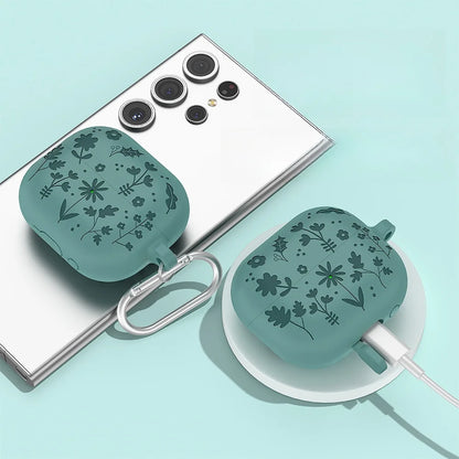 New Case For Samsung galaxy buds 3（2024）Coque Carving Flowers Design Liquid Silicone Soft Capa For galaxy buds3/3pro Cover Funda