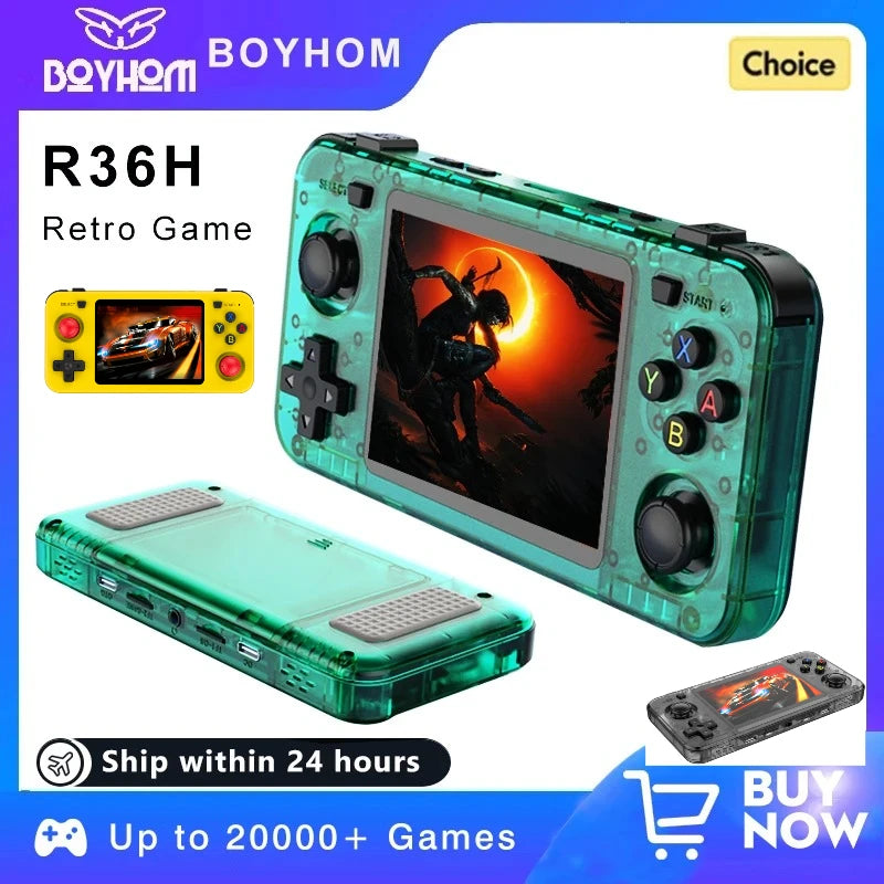 BOYHOM Green R36H Retro Video Game Console 3.5‘’ IPS Screen RK3326 3000 mAh Open Linux System Portable Player 64GB 128GB