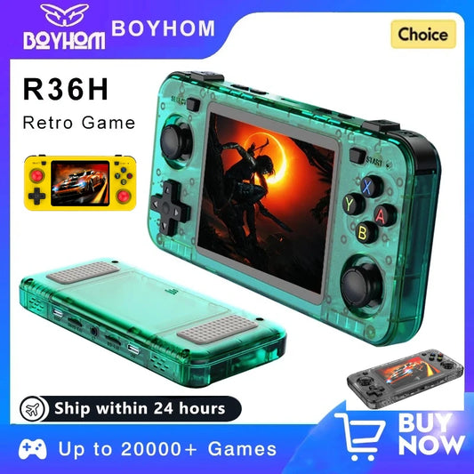 BOYHOM Green R36H Retro Video Game Console 3.5‘’ IPS Screen RK3326 3000 mAh Open Linux System Portable Player 64GB 128GB