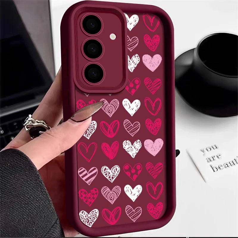 Love Heart Pattern Soft Case For Samsung Galaxy S25 Edge S24 S25 FE S23 S22 Ultra A17 A56 A16 A54 A35 A15 A55 A26 5G Phone Cover