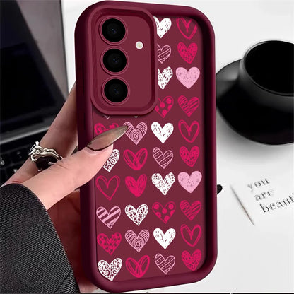 Love Heart Pattern Soft Case For Samsung Galaxy S25 Edge S24 S25 FE S23 S22 Ultra A17 A56 A16 A54 A35 A15 A55 A26 5G Phone Cover