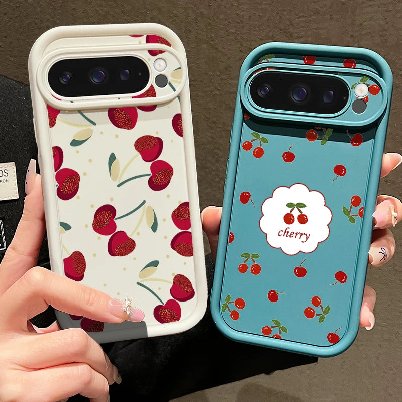 Cute Large Cherry Soft Phone Protector Case For Google Pixel 10 8 Pro 9A 8A 7A 9 10 Pro XL Shockproof Cover For Pixel 9 8 7 Pro