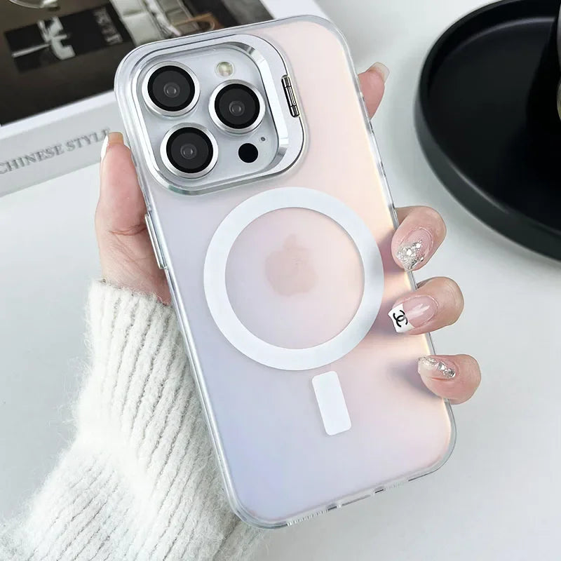 Color Change Magsafe Magnetic Phone Case For iPhone 16 15 14 Plus 13 12 11 Pro Max Lens Glass Film Protection  Metal Stand Cover