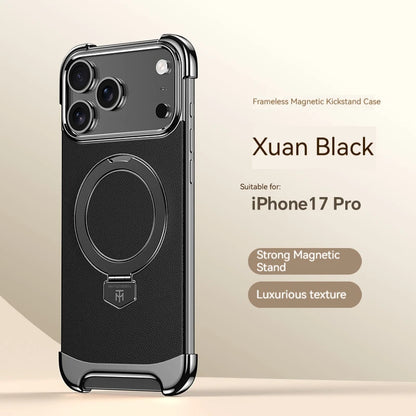 High-End Leather Frameless Magnetic Bracket Phone Case，For IPhone 17 Pro Max 17 Air Magsafe Wireless Charging Protective Cases