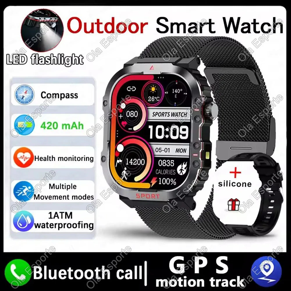 New in GPS Smart Watch For Men Wome Military Amoled Flashlight Waterproof Outdoor Sport Bluetooth Call Smartwatch Smart Band