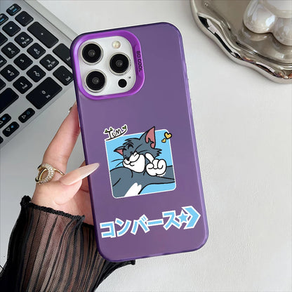 Miniso Tom And Jerry Phone Case For iPhone 16 15 14 13 12 11 Pro Max Independent Metal Button Electroplating Mobile